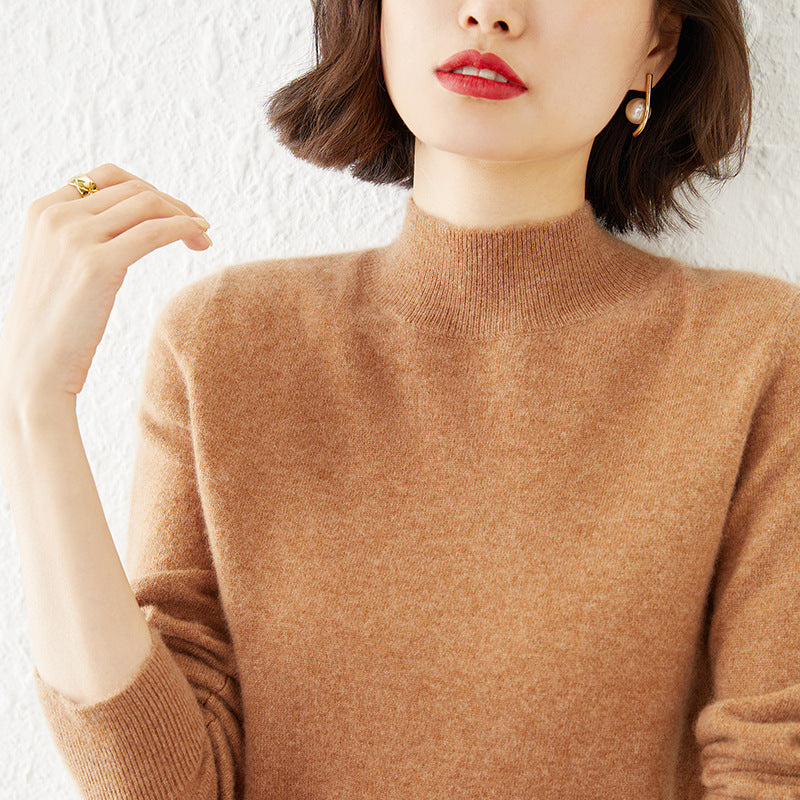 Damen Luxuriöser Kaschmir-Feinstrickpullover mit Stehkragen Drune
