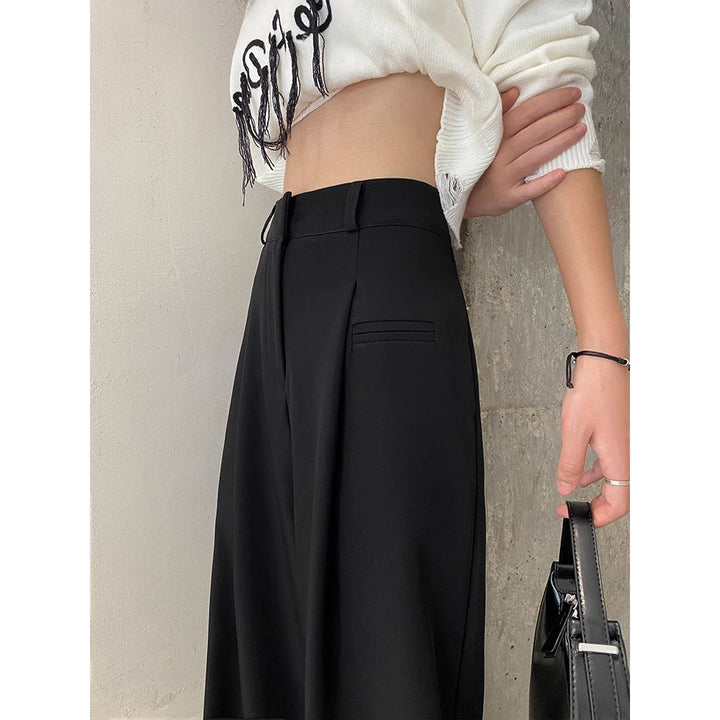 Damen Hochtaillierte Tailored-Hose mit weitem Bein, Bundfalten und Ziertasche Drune