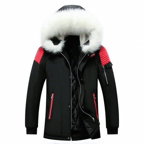 Herren elegante Winterjacke mit modischer Kapuze und Kunstfellbesatz Drune