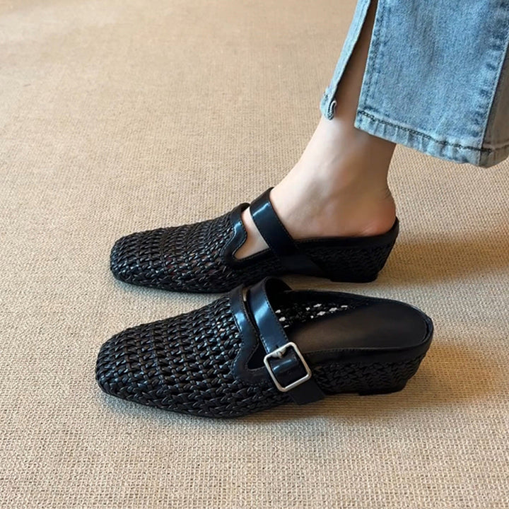 Damen Clogs mit modischem Geflecht und verstellbarem Riemen Drune
