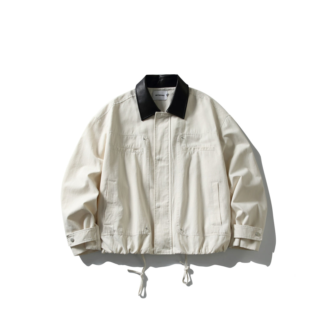 Herren Fieldjacke im Boxy‑Cut mit Lederkragen und Kordelzug Drune