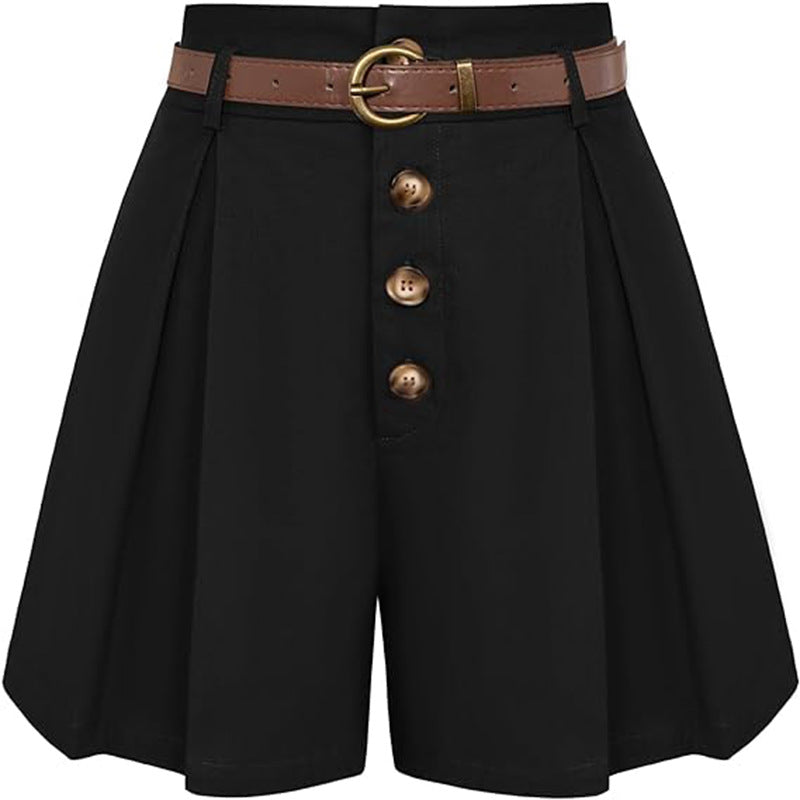 Damen Plissee-Cargo-Shorts mit hohem Bund und dekorativem Gürtel Drune