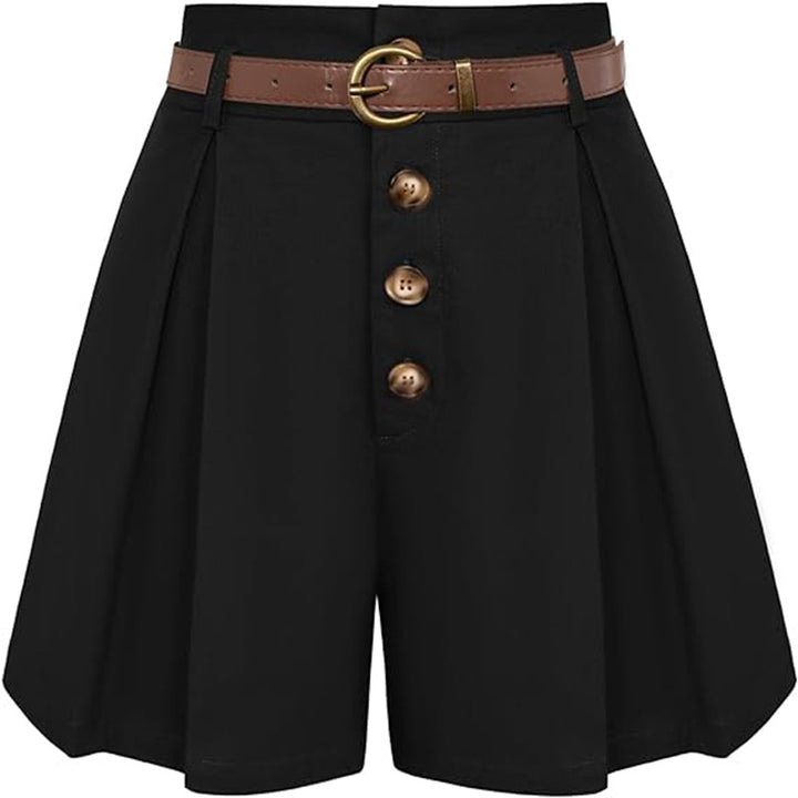 Damen Plissee-Cargo-Shorts mit hohem Bund und dekorativem Gürtel Drune