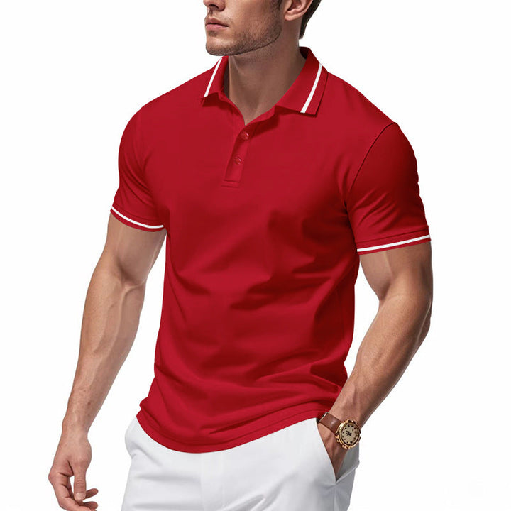 Herren nan atmungsaktives Interlock-Poloshirt mit Kontrast-Tipping, kurzer Knopfleiste und schmaler Silhouette Drune
