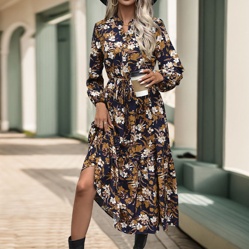 Damen Midikleid mit floralem Design und eleganter Taillierung Drune
