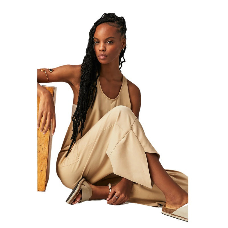 Damen Lässiger Jumpsuit mit weitem Bein und seitlichen Taschen Drune