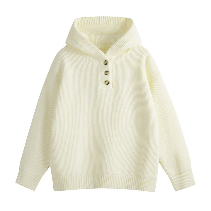 Damen Relaxed Kapuzenpullover aus geripptem Strick mit Halbsteg-Knopfleiste Drune