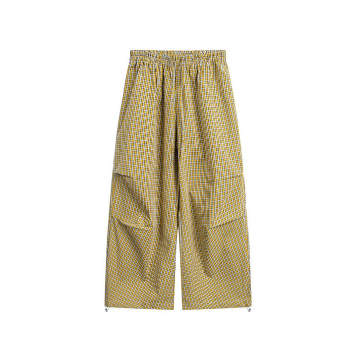 Damen Weite Baumwollhose mit elastischem Bund, Karomuster und verstellbarer Saumkordel Drune