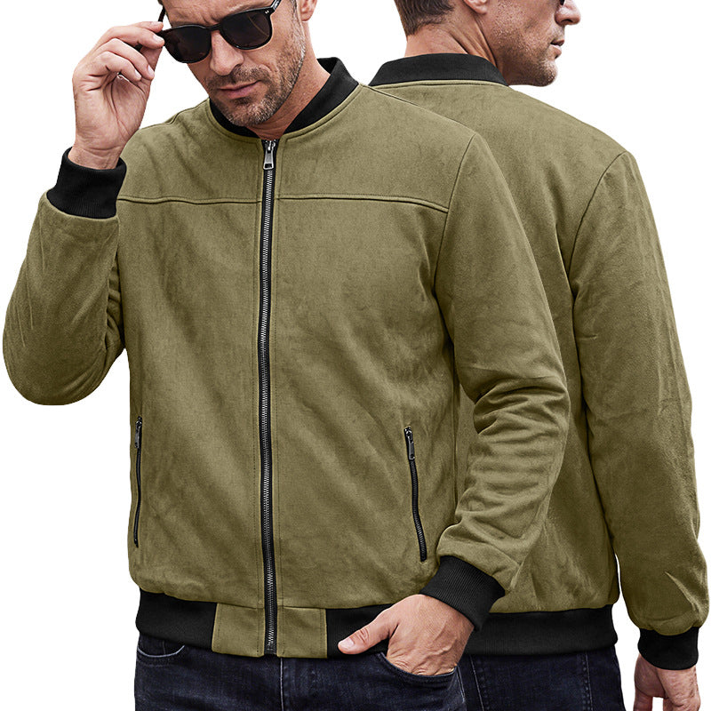 Herren Wildlederoptik Bomberjacke mit Rippenbündchen und Reißverschluss-Taschen Drune