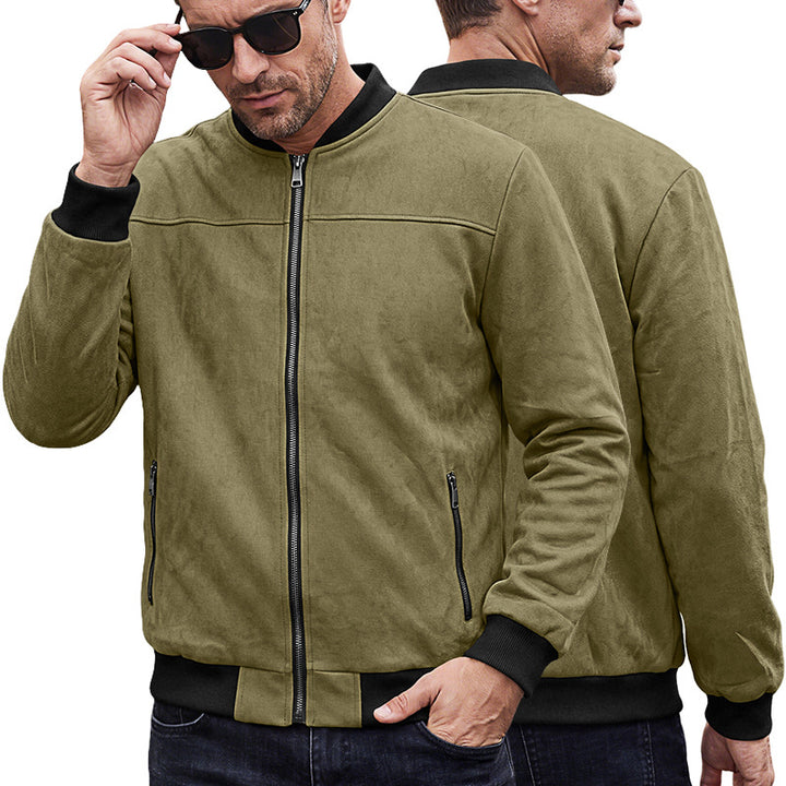 Herren Wildlederoptik Bomberjacke mit Rippenbündchen und Reißverschluss-Taschen Drune
