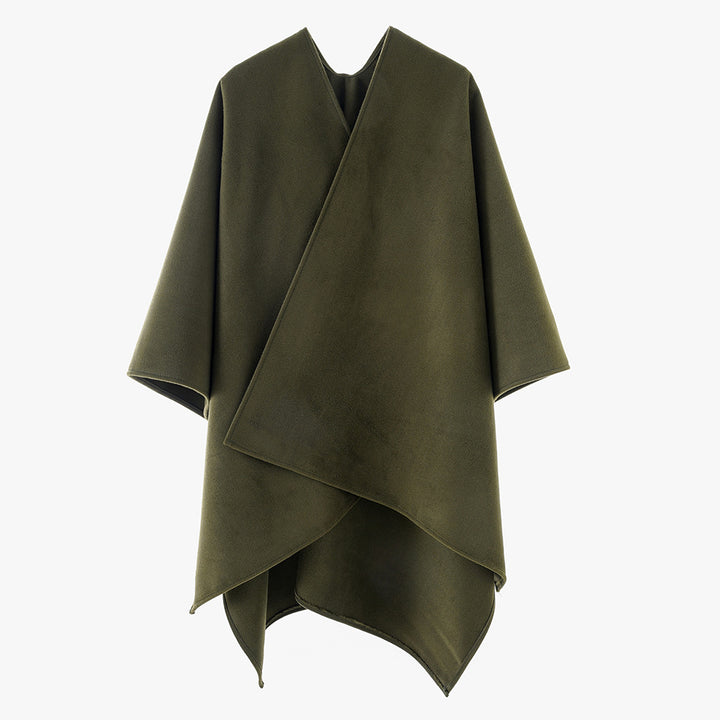Damen Minimalistischer Wickel-Cape aus Wollmix mit V-Ausschnitt und asymmetrischem Saum Drune