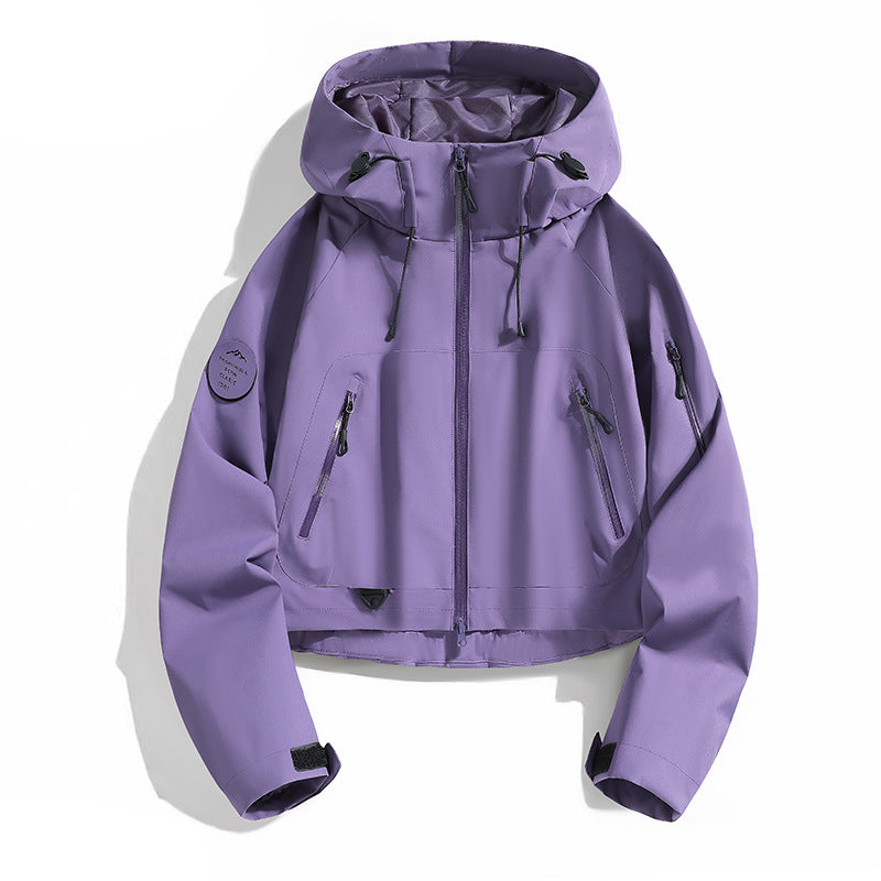 Damen Sportliche Outdoor-Jacke mit verstellbarem Kapuzenzug Drune