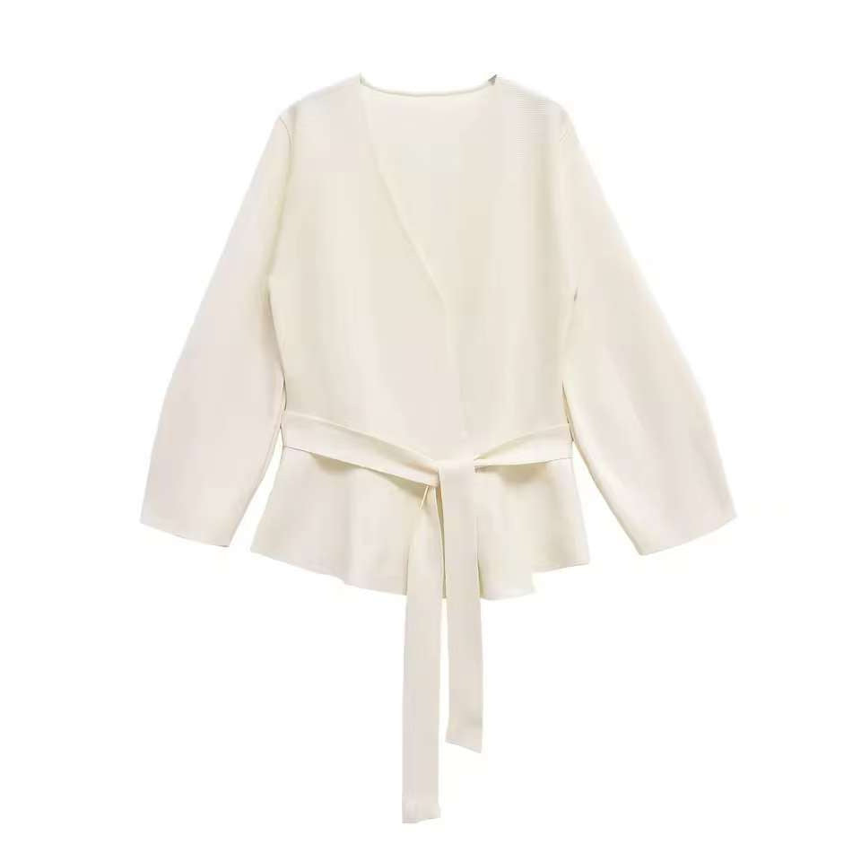 Damen Taillierte Bluse mit Wickelgürtel und Schößchen Drune