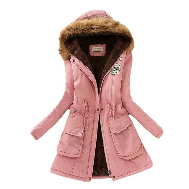 Damen nan wattierter Parka mit kuscheligem Sherpa-Innenfutter, Kunstfellkapuze und Taillenzug Drune