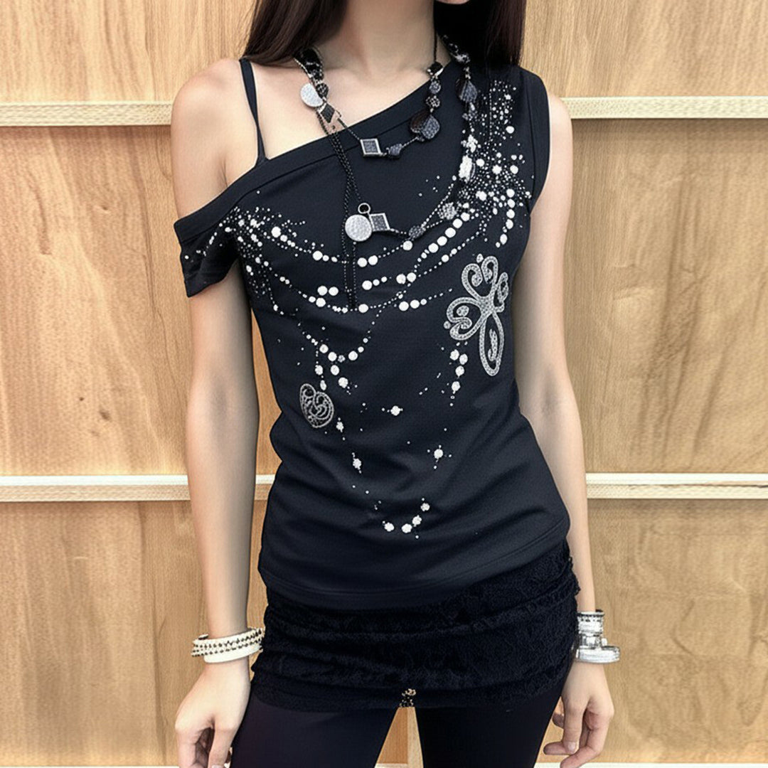 Damen Oberteil mit schulterfreiem Design und funkelnden Details Drune