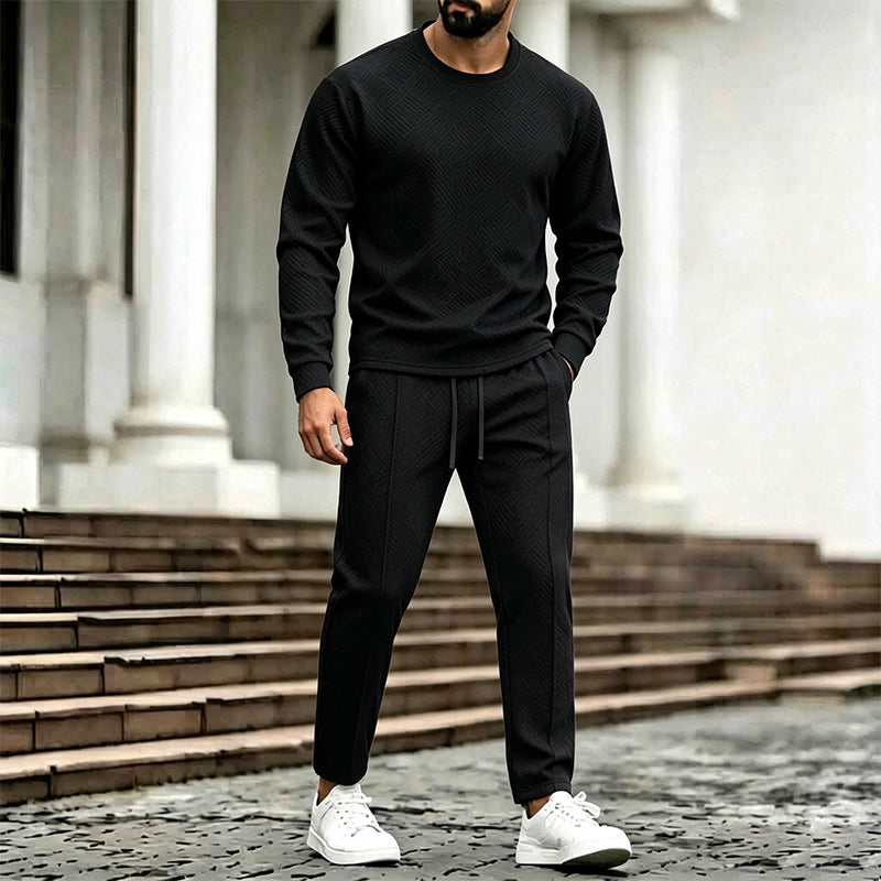 Herren Texturierter Lounge-Set aus Sweat mit Slim-Relax Jogginghose Drune