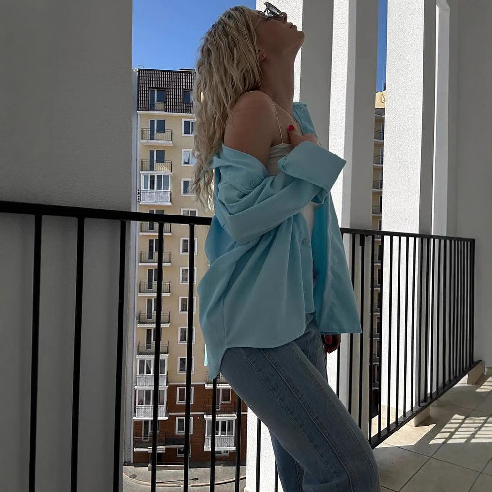 Damen lässige Hemdjacke aus weich strukturiertem Material Drune