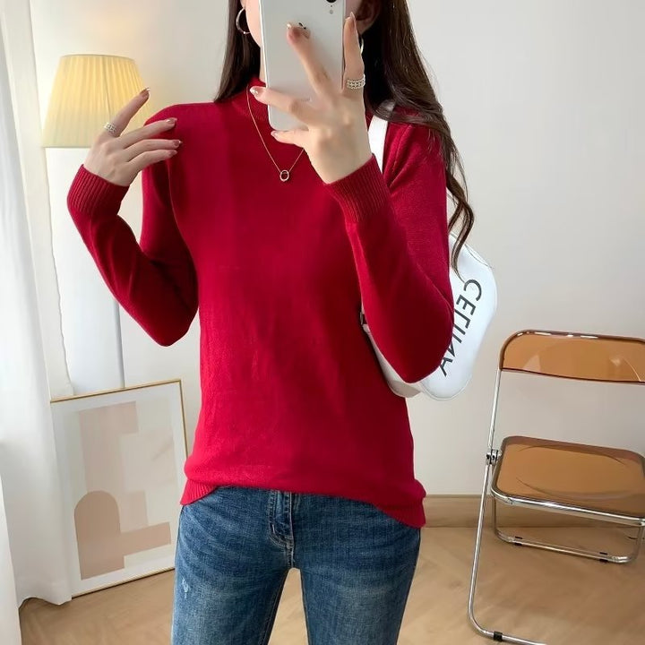 Damen Feiner Langarm-Feinstrickpullover mit schmalem Stehkragen und gerippten Bündchen Drune