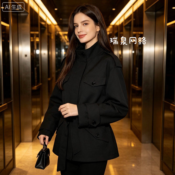 Damen Kurze Utility-Jacke mit Taillengürtel und Schulterklappen Drune