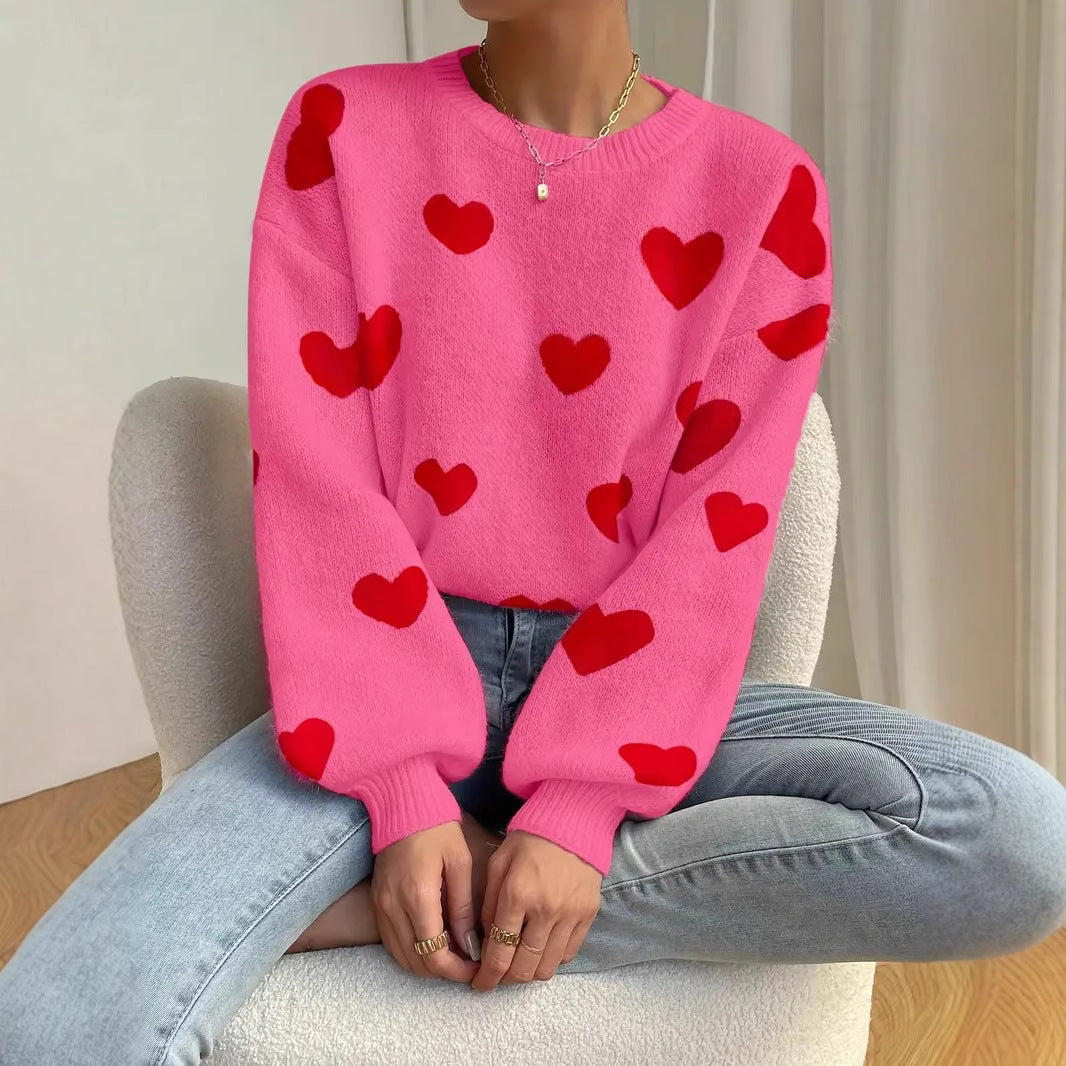 Damen Strickpullover mit auffälligem Herzdesign und lässigem Schnitt Drune