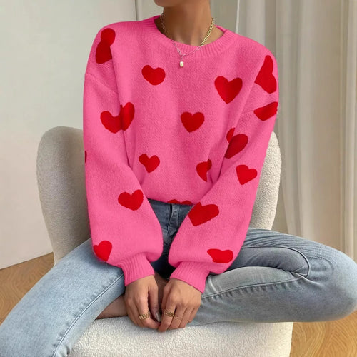 Damen Strickpullover mit auffälligem Herzdesign und lässigem Schnitt Drune