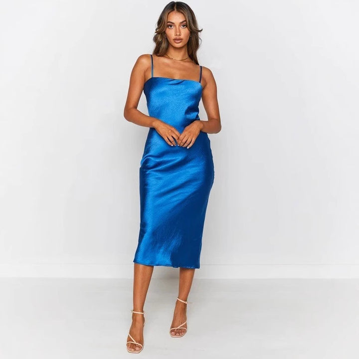 Damen Satin-Midikleid mit schmalen Spaghettiträgern und elegantem Schnitt Drune