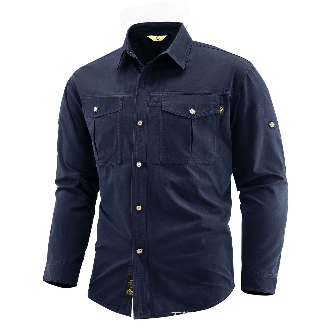Herren Canvas-Overshirt im Field‑Style mit Brustklappen und durchgehender Knopfleiste Drune