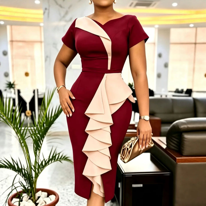 Damen Elegantes Midikleid mit asymmetrischem Rüschendesign Drune