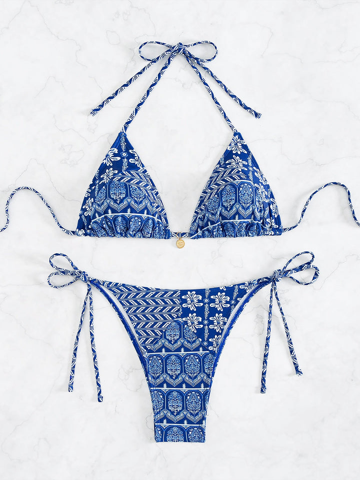Damen Triangel-Bikini mit verspielt floralem Design und bindbaren Trägern Drune