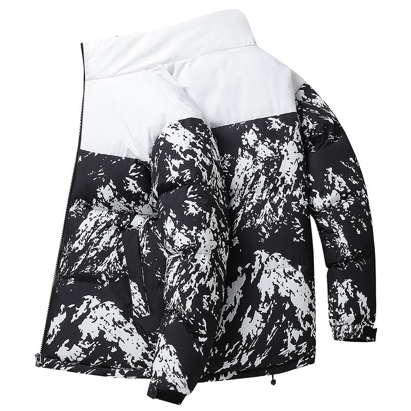 Herren Wattierte Steppjacke mit Camouflage‑Print, hohem Stehkragen & verstellbarem Saum Drune