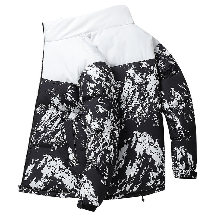Herren Wattierte Steppjacke mit Camouflage‑Print, hohem Stehkragen & verstellbarem Saum Drune