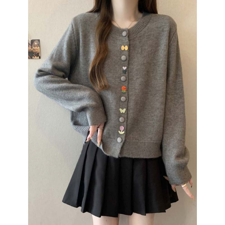Damen kuschelige Strickjacke mit bunten Knöpfen Drune