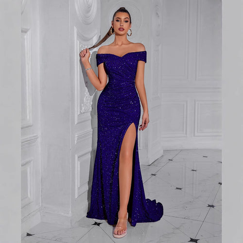 Damen Elegantes Abendkleid mit schulterfreiem Design und funkelnden Pailletten Drune