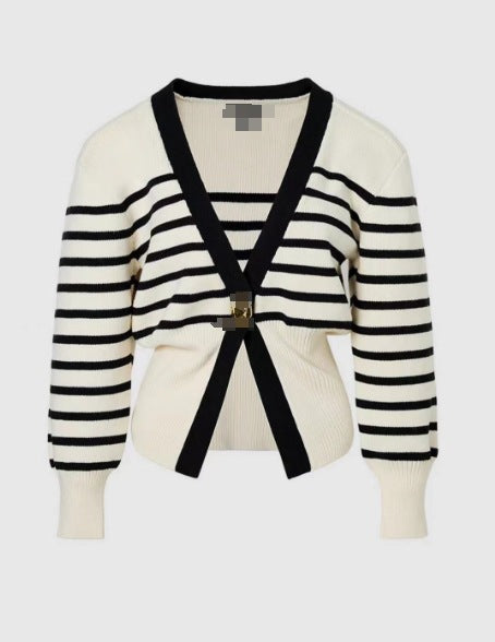 Damen 500+ Cropped‑Cardigan mit Taillenraffung, tiefem V‑Ausschnitt und großem Zierknopf Drune