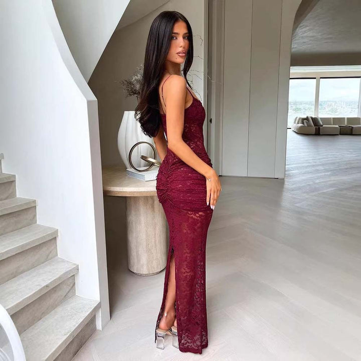 Damen Transparente Spitzenkleid mit eleganter Silhouette und figurbetonendem Design Drune