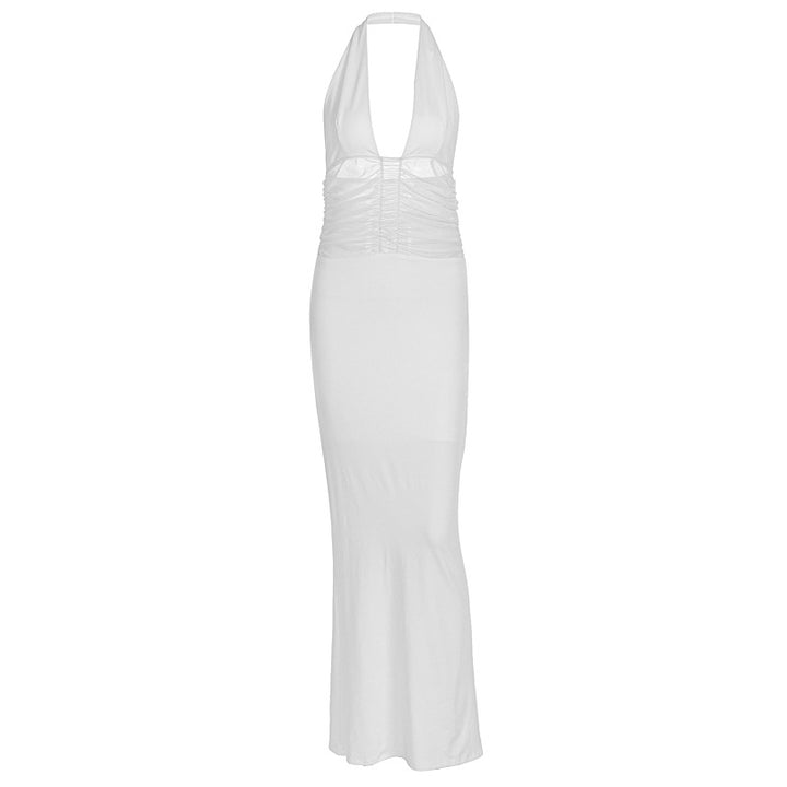Damen Maxi-Kleid mit tiefem V-Ausschnitt und taillierter Silhouette Drune