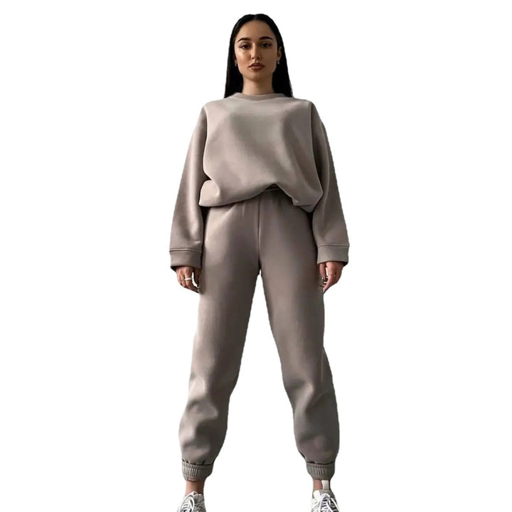 Damen lässiges Fleece-Trainingsset mit hoher Taille Drune