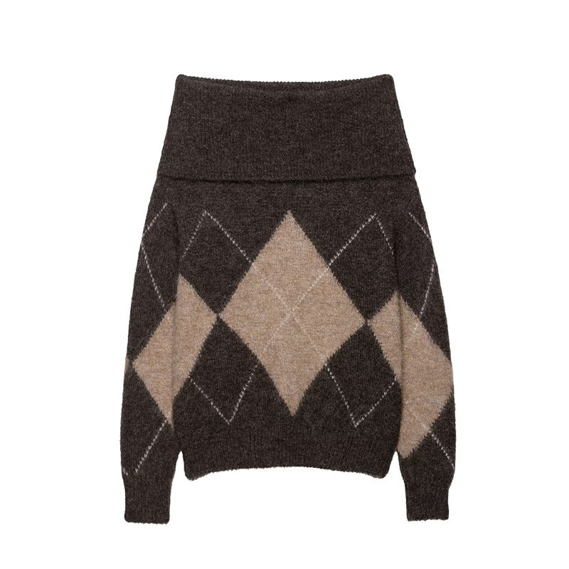 Damen Grobstrickpullover mit diamantförmigem Muster Drune