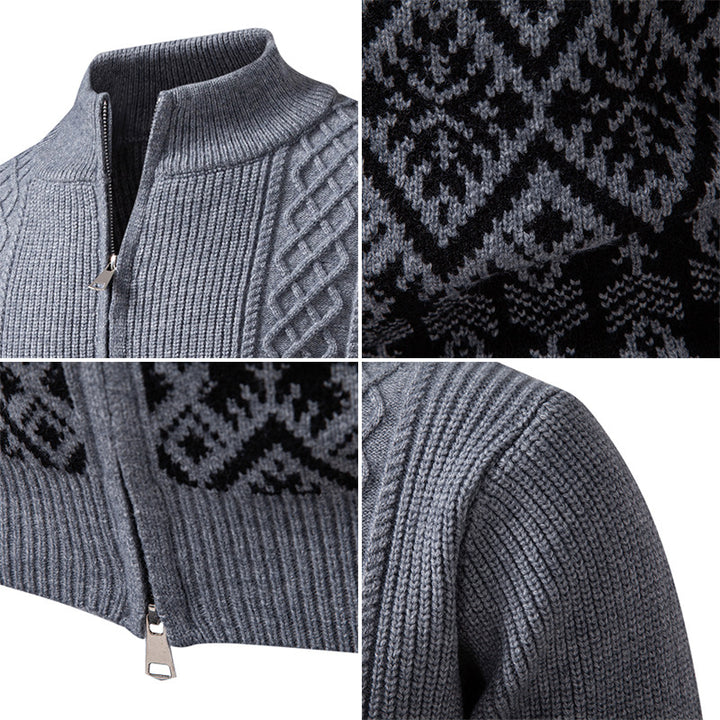 Herren Hochwertige Norweger-Zip-Strickjacke mit Zopfmuster und Stehkragen Drune