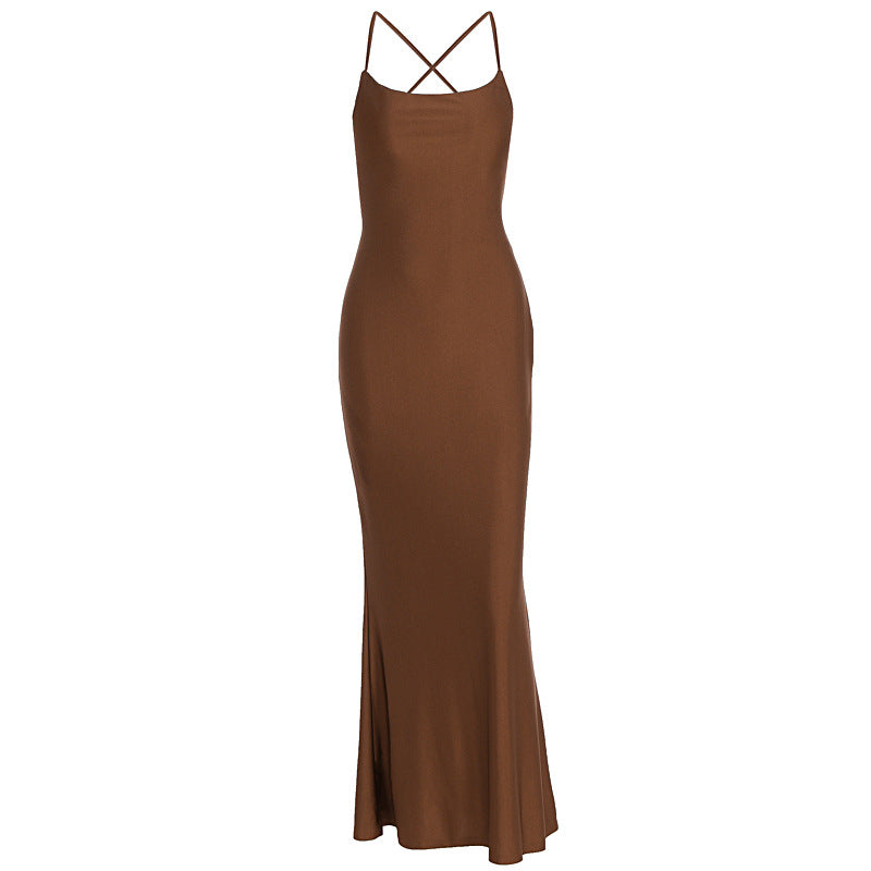 Damen elegantes Bodycon Maxikleid mit schulterfreiem Design und feinen Trägern Drune