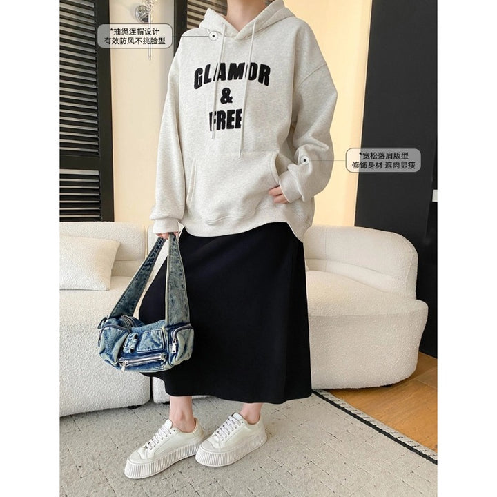 Damen Kapuzenpullover mit kreativem Schriftzug und lässigem Schnitt Drune