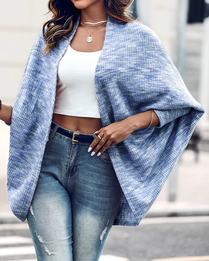 Damen Oversized Strickponcho mit offener Front und Bouclé‑Struktur Drune