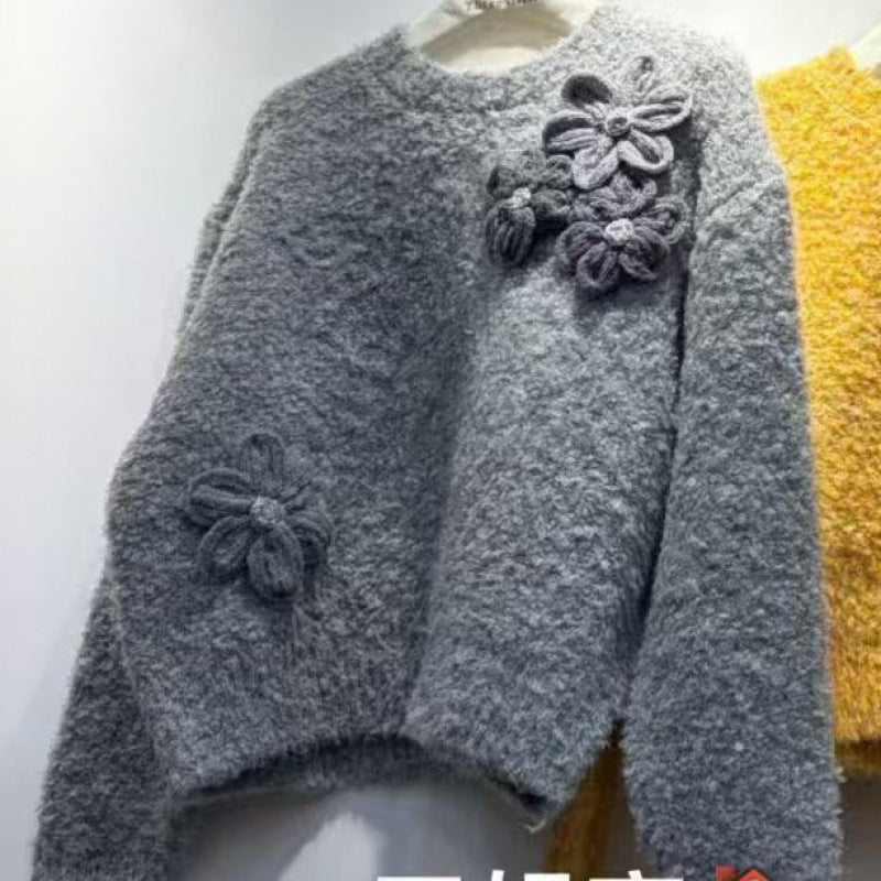 Damen Kuscheliger Pullover mit floralem 3D-Design Drune