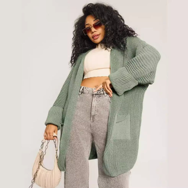 Damen Langer Strickcardigan mit offenen Fronten und praktischen Taschen Drune