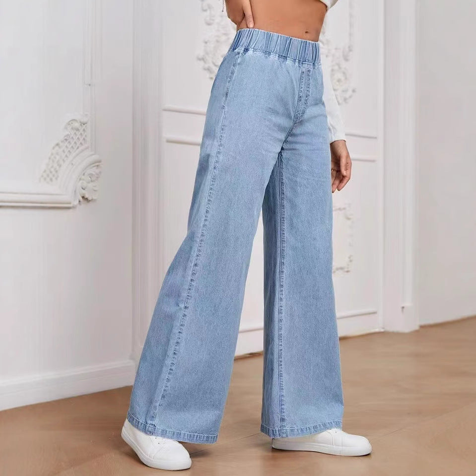 Damen Weite Denim-Hose mit elastischem Bund und lässigem Schnitt Drune