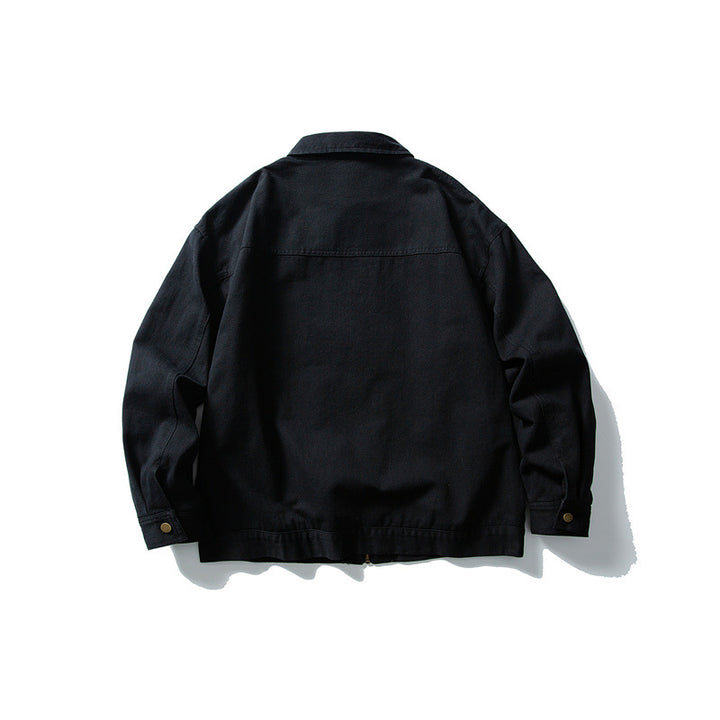 Unisex Kastig geschnittene Canvas-Workwear-Jacke mit durchgehendem Reißverschluss und aufgesetzten Brusttaschen Drune