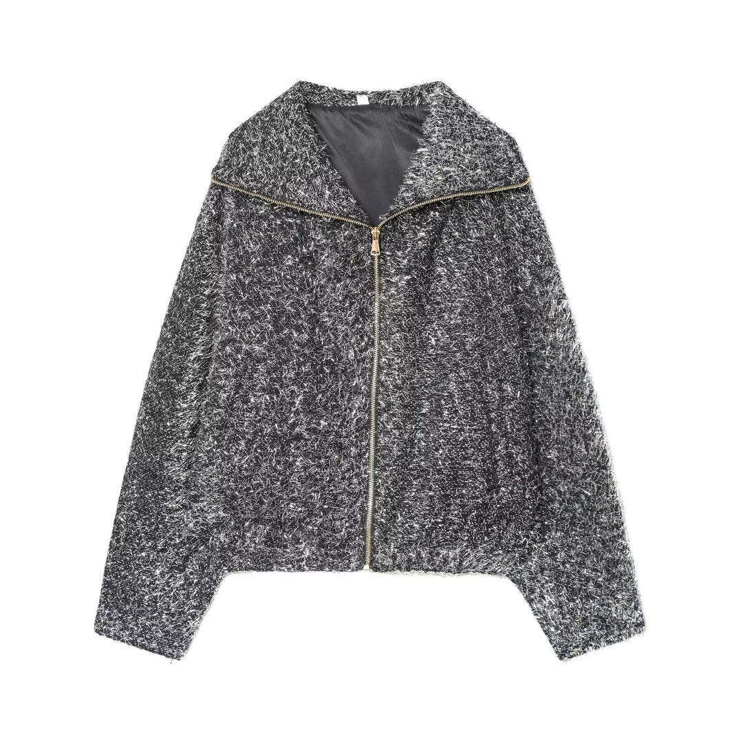 Damen Kurz geschnittener Bouclé-Blouson mit Metallic-Effekt und durchgehendem Reißverschluss Drune