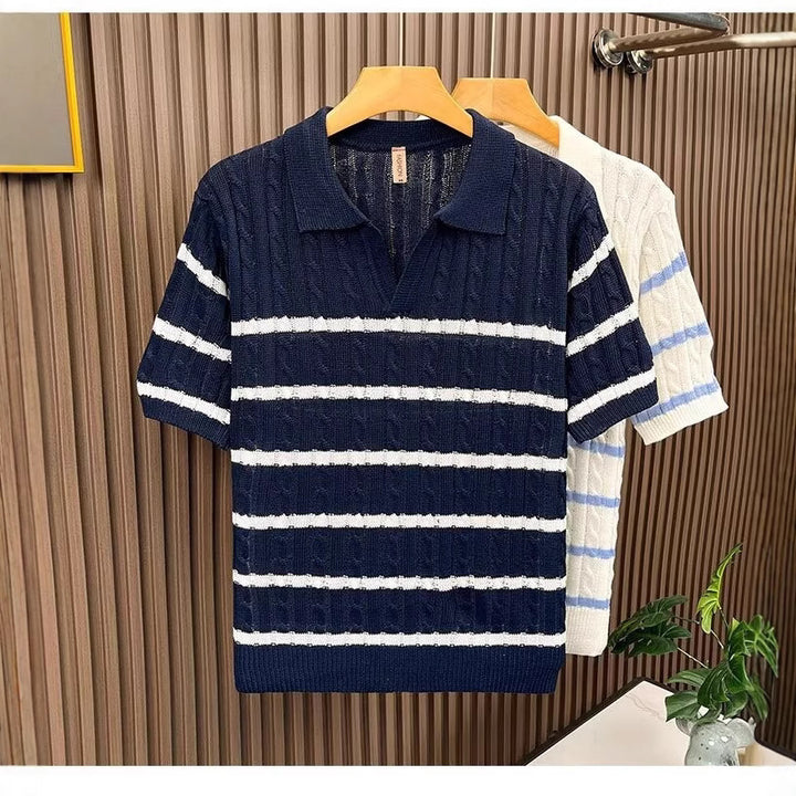 Herren Kurzarm-Pullover mit strukturierter Strickweise Drune