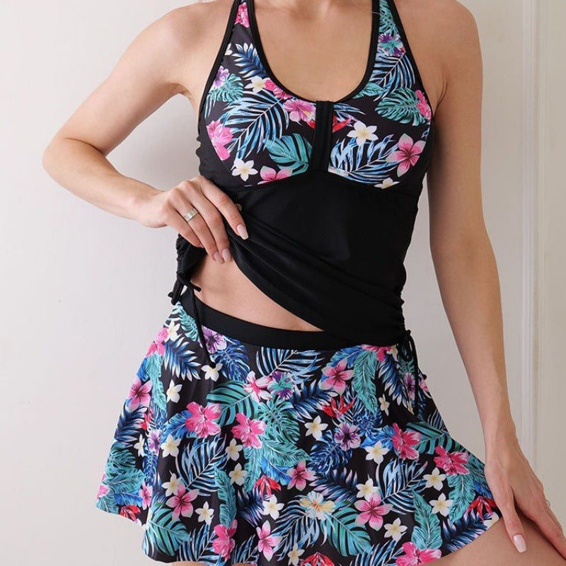 Damen Tankini mit floralem Oberteil und elegantem Rock Drune