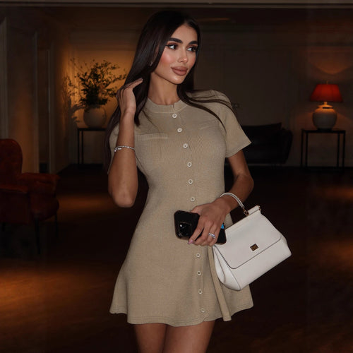 Damen knielanges, elegantes Shirtkleid mit Knopfleiste Drune